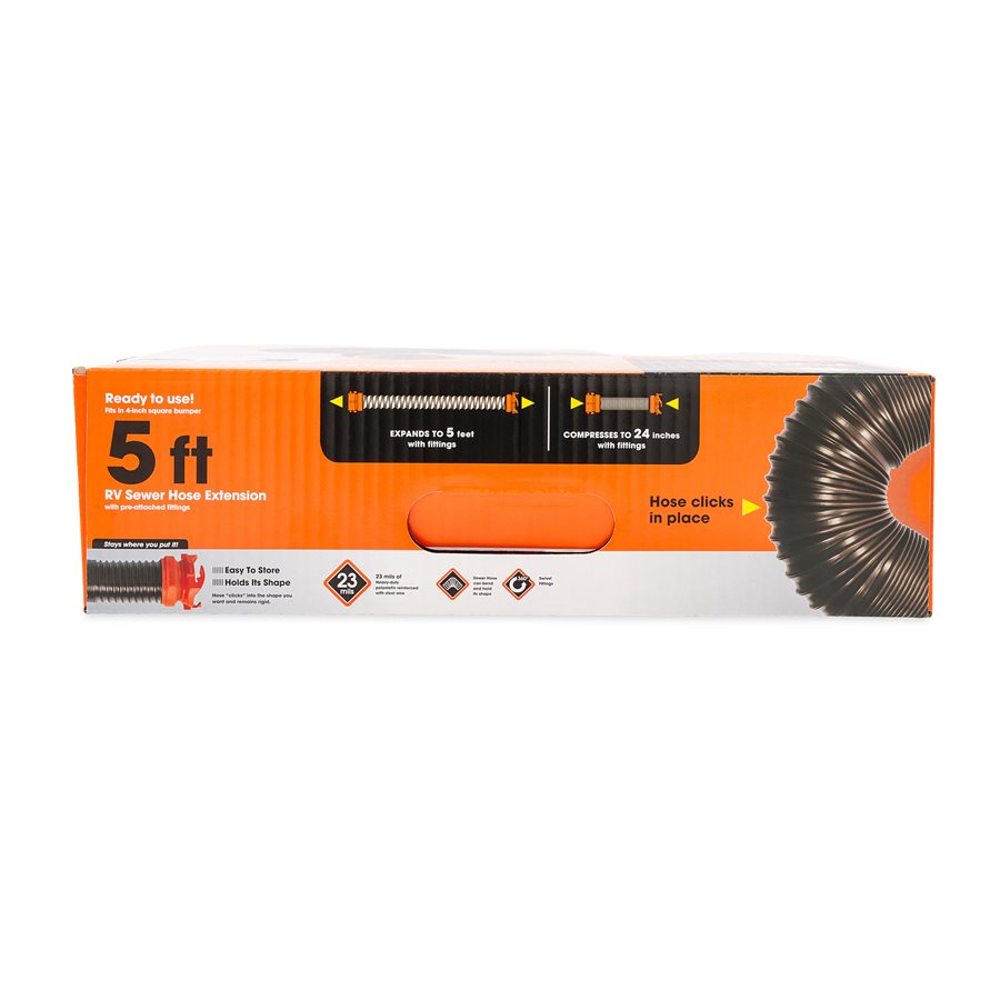 Camco Sewer Hose, 5 ft Extended Length, 24 in Compressed Length, 3 in Diameter - 39765