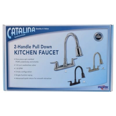 Phoenix Products Faucet, 59 in Length Pull Down Spout, 2 Brushed Nickel Lever Handles, 3 Hole Application - PF221404