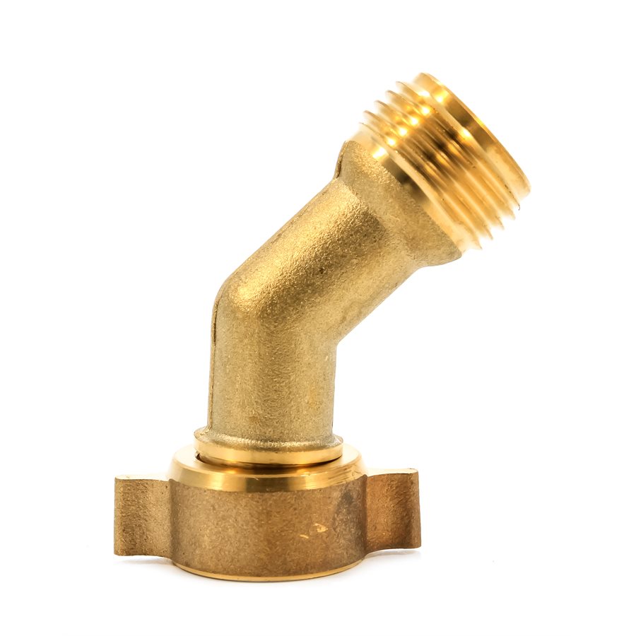 Camco Fresh Water Hose Connector, 45 degree Elbow With Gripper, Brass, Complies With CA and VT Regulations For Brass Content - 22605