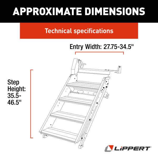 Lippert Entry Step, Solid Step  4.0, 4 Manual Fold-Up Steps, 30 in Width x 8-1/2 in Depth - 2024057001