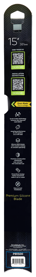 Scrubblade Windshield Wiper Blade, Black Edition, 15 in Length, Black - PB1500