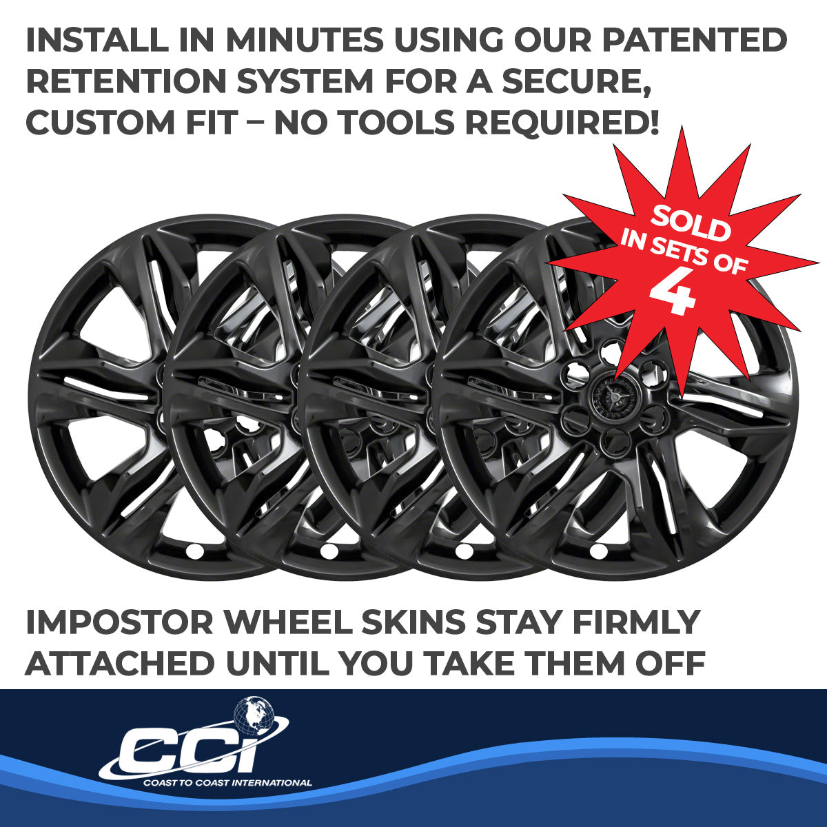 Coast2Coast Wheel Skin, 18 in, 6 Split Spokes, Gloss Black, Set Of 4 - IWCIMP438BLK