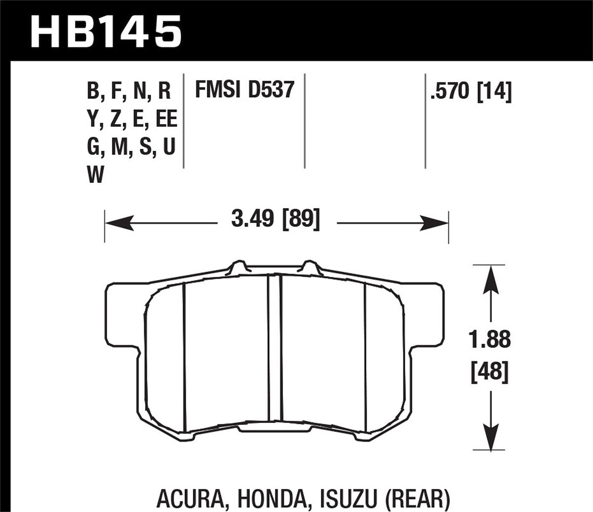Hawk Brake Pad, Set Of 4 - HB145N.570