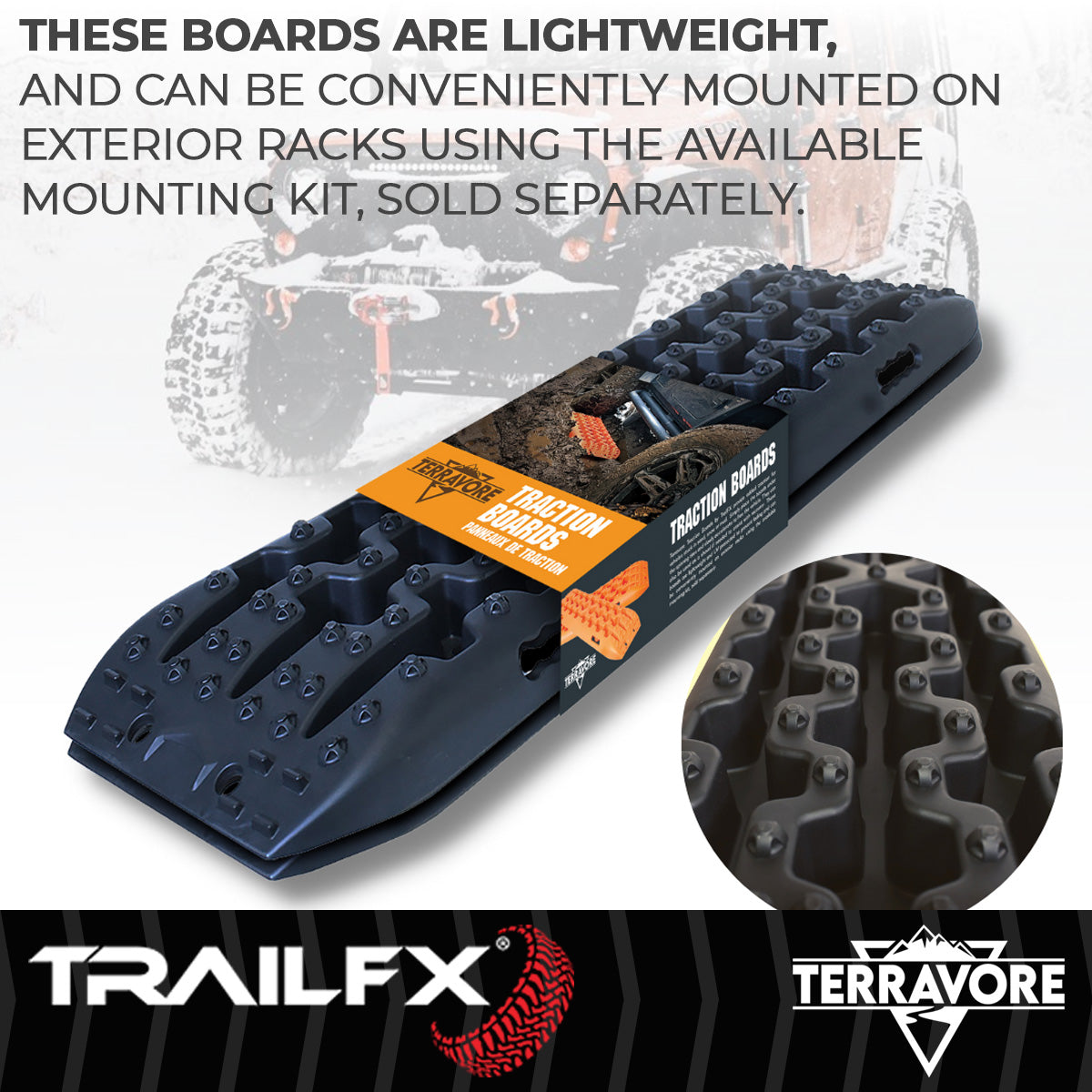 TrailFX Traction Mat, 42-1/2 in Length x 12-1/2 in Width x 2-1/2 in Height, Supports 20,000 lb, Black, Set Of 2 - TBBK01