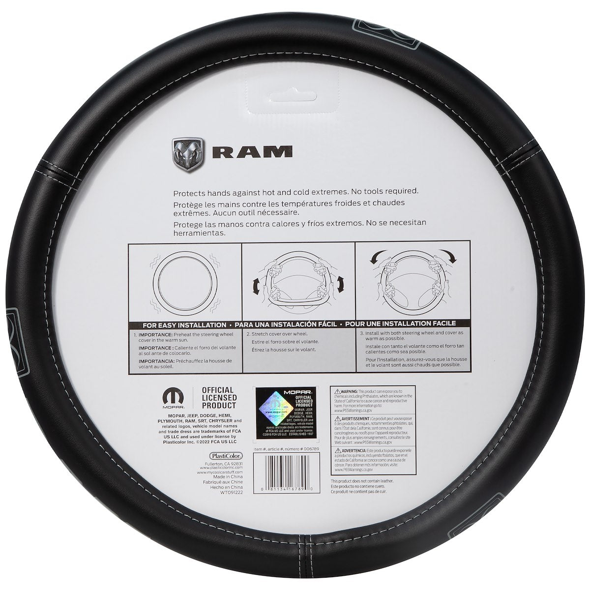 Plasticolor Steering Wheel Cover, For 15-1/2 To 16-1/2 in Wheels, Black - 006789R01