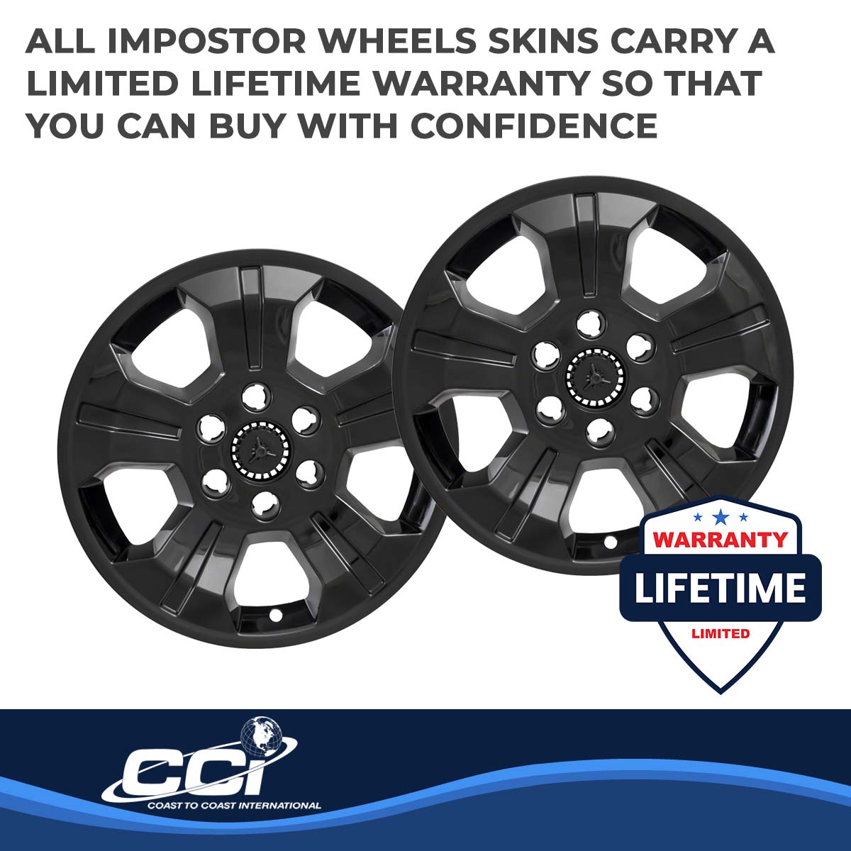 Coast2Coast Wheel Skin, 18 in, 5 Spokes, Gloss Black, Set Of 4 - IWCIMP392BLK