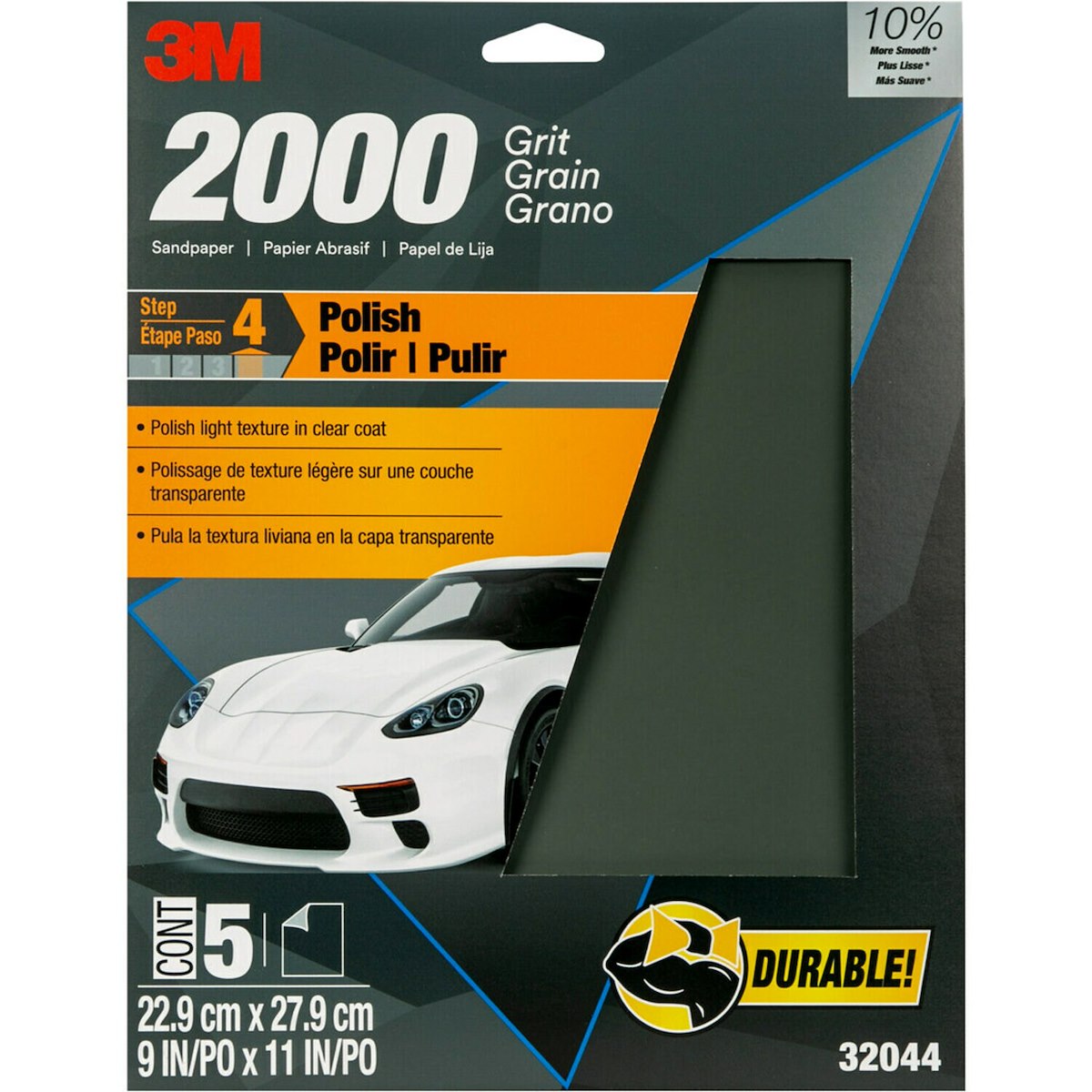 3M Sandpaper, 2000 Grit, 9 in x 11 in, Pack of 5 - 32044