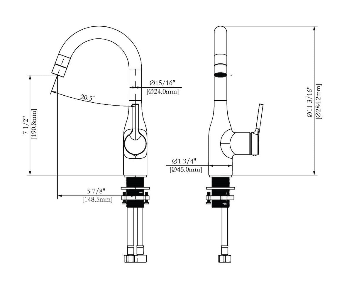 Phoenix Products Faucet, Slimline 11 in Height Hi-Arc Spout, 1 Hole Application, Ceramic Disc Valve - PF231410