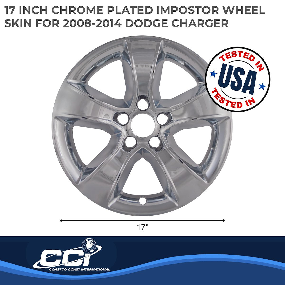 Coast2Coast Wheel Skin, 17 in, 5 Spokes, Chrome, Set Of 4 - IWCIMP352X