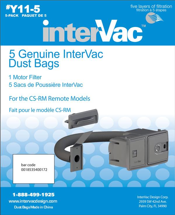 InterVac Design Vacuum Cleaner Bag, Filters Down To 3 Microns, With 1 Motor Filter, Set Of 5 - Y11-5