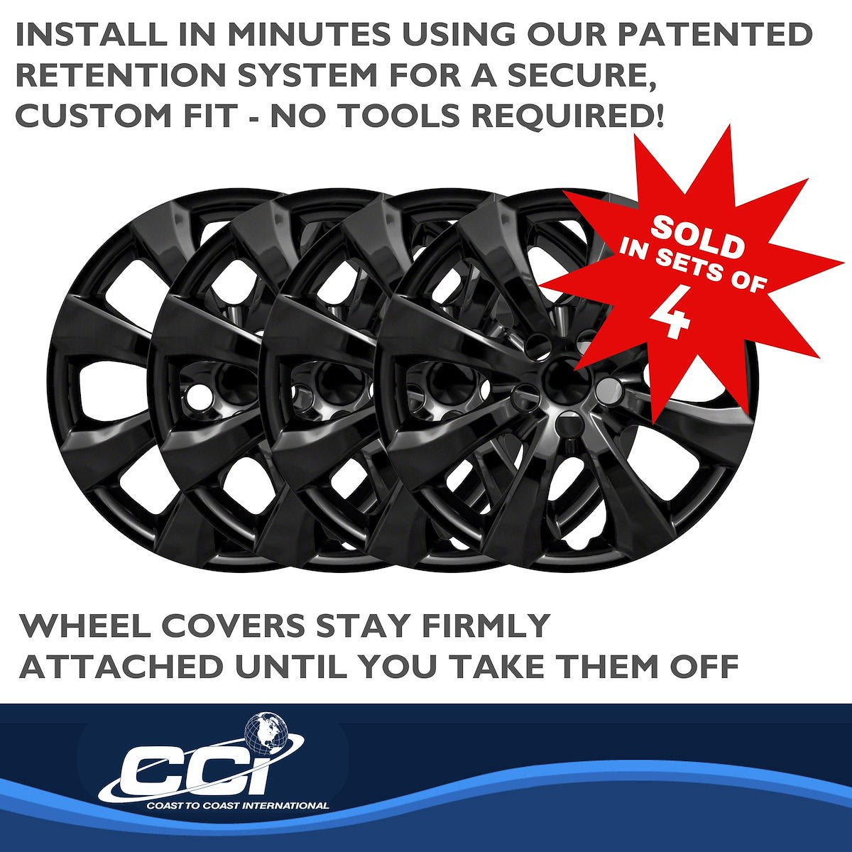 Coast2Coast Wheel Cover, 16 in, Painted Glossy Black, Set Of 4 - IWC54216BLK