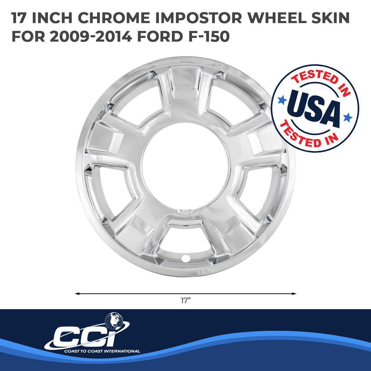 Coast2Coast Wheel Skin, 17 in, 5 Spokes With CC Cutout, Chrome, Set Of 4 - IWCIMP326X