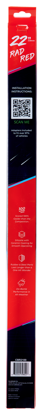 Scrubblade Windshield Wiper Blade, 22 in Length, Rad Red, Ceramic Coated Silicone Blade - CBR2200