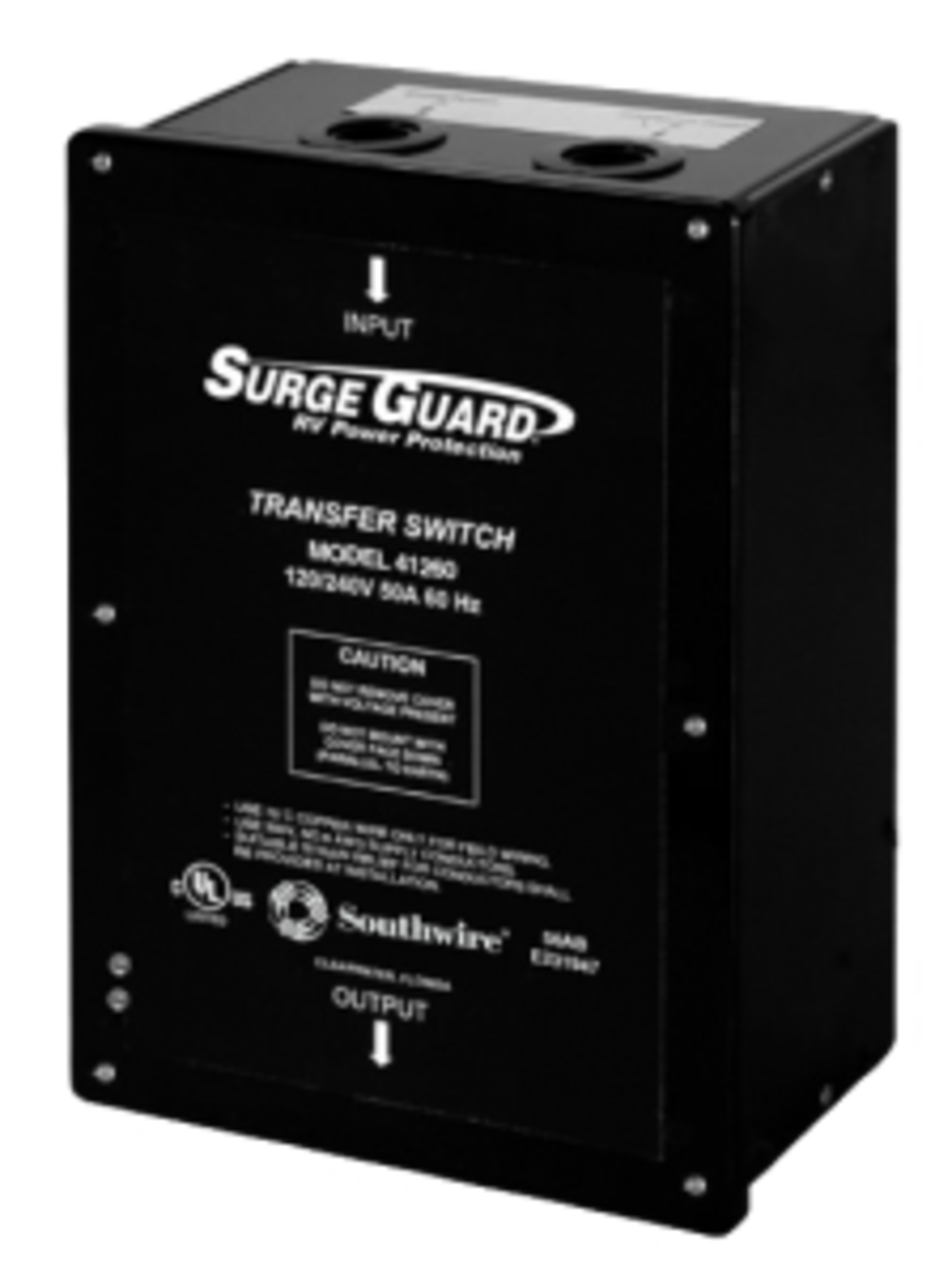 SouthWire Corp. Power Transfer Switch, 120/240 V, 50 amp, 8.84 in Width x 13-1/2 in Height x 5.21 in Depth - 41261-011