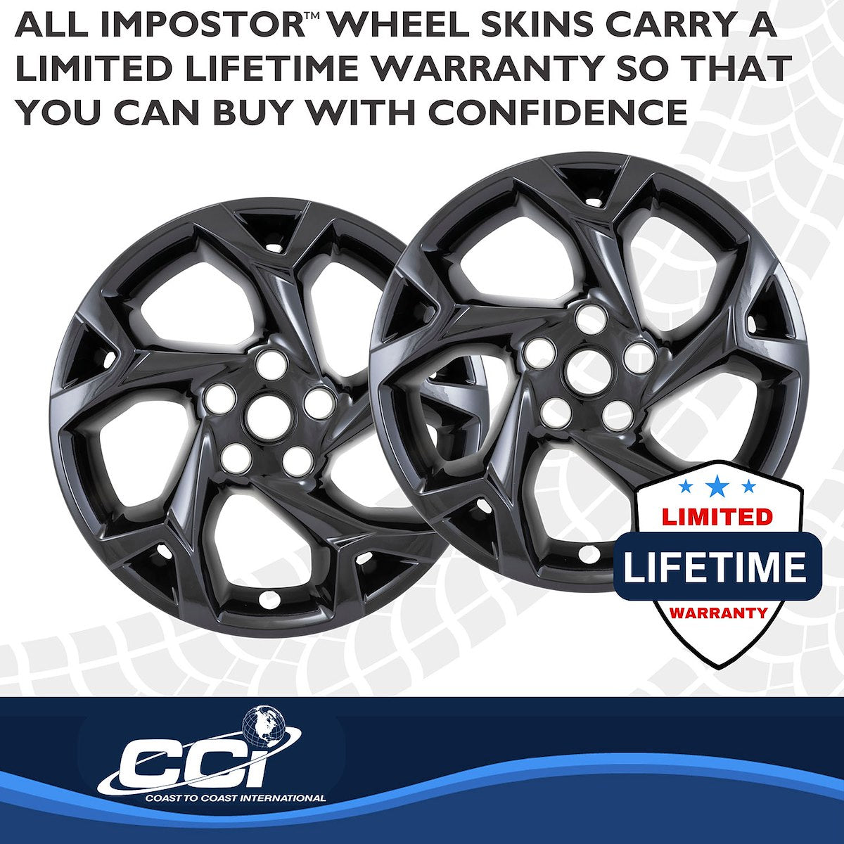 Coast2Coast Wheel Skin, 17 in, 5 Y Spokes, Gloss Black, Set Of 4 - IMP509BLK