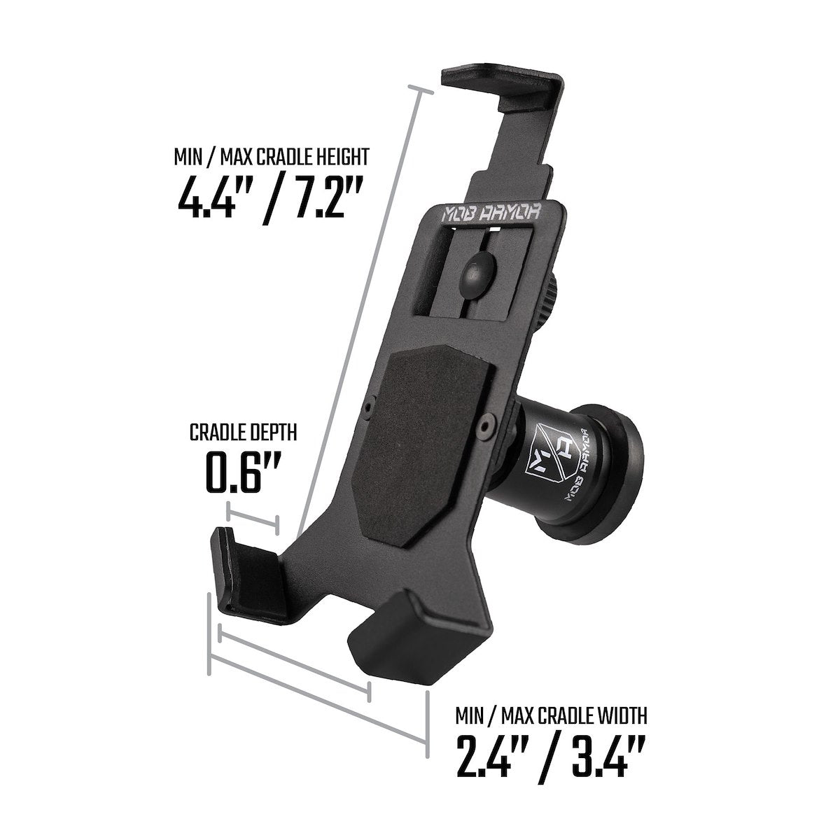 Mob Armor Cell Phone Mount, 90 Degrees of Tilt and 360 Degrees of Rotation, Black, Aluminum - MOBM2-BLK-LG