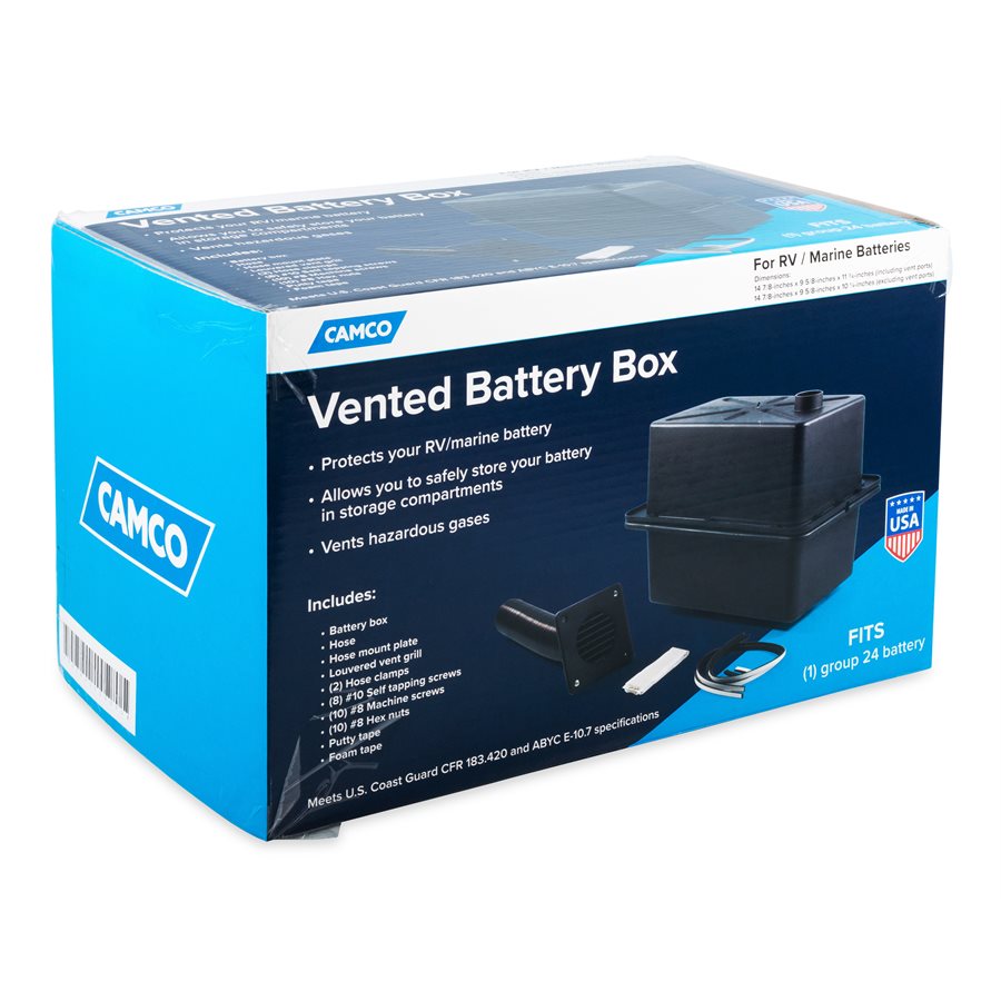 Camco Battery Box, Fits Group 24 Batteries, 14-7/8 in Height x 9-5/8 in Width x 10-1/4 in Depth, Black - 55371