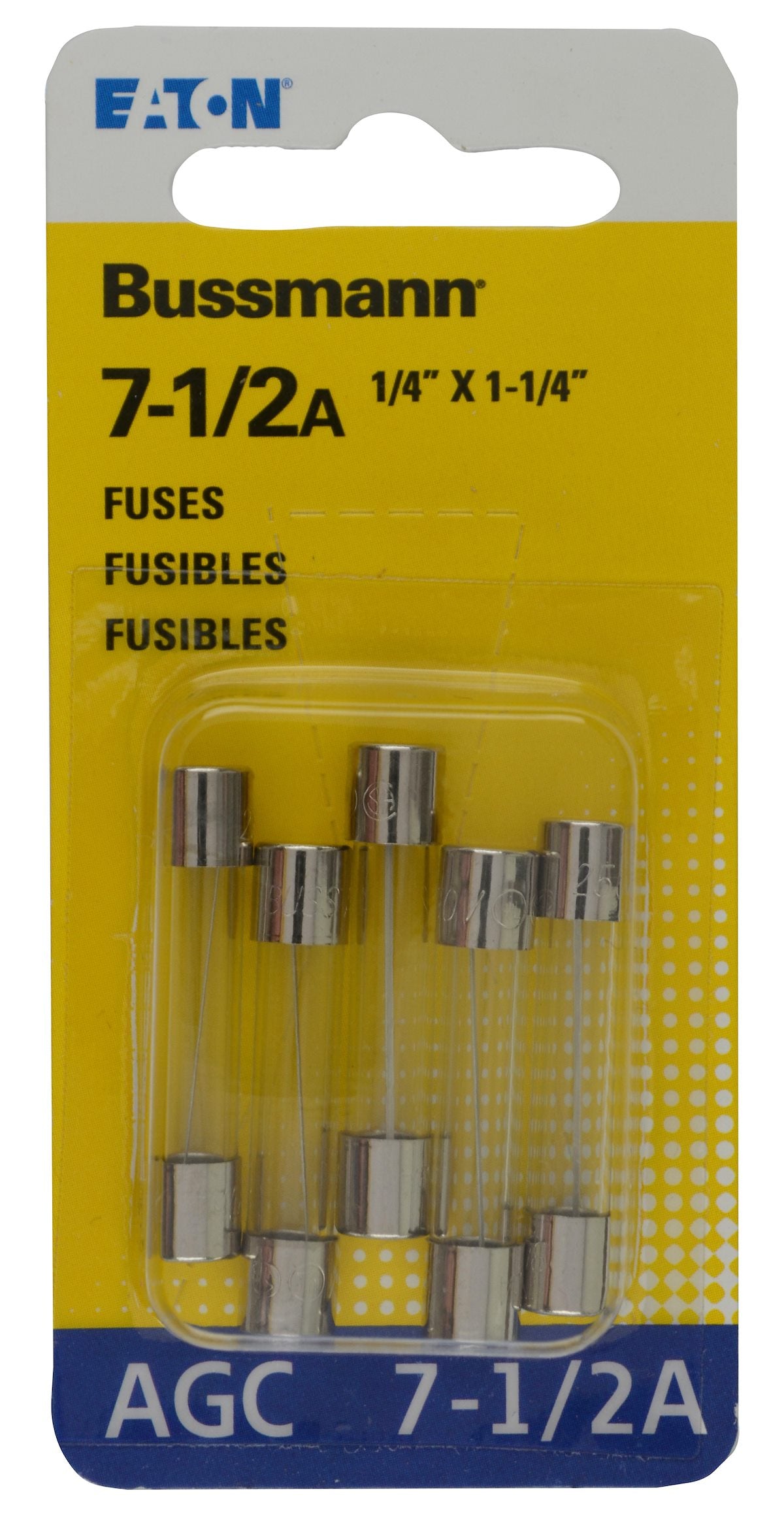 Bussmann Fuse, 7.5 amp, 1/4 in x 1-1/4 in, Pack Of 5 - BP/AGC-7-1/2-RP