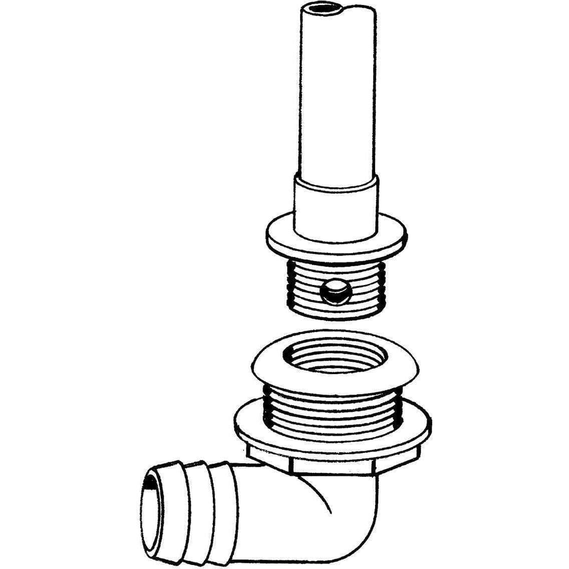 T-H Marine Livewell Overflow Tube, Fits 1-1/8 in Thru Hulls, 90 degree, 12 in Length - ODT-190-DP