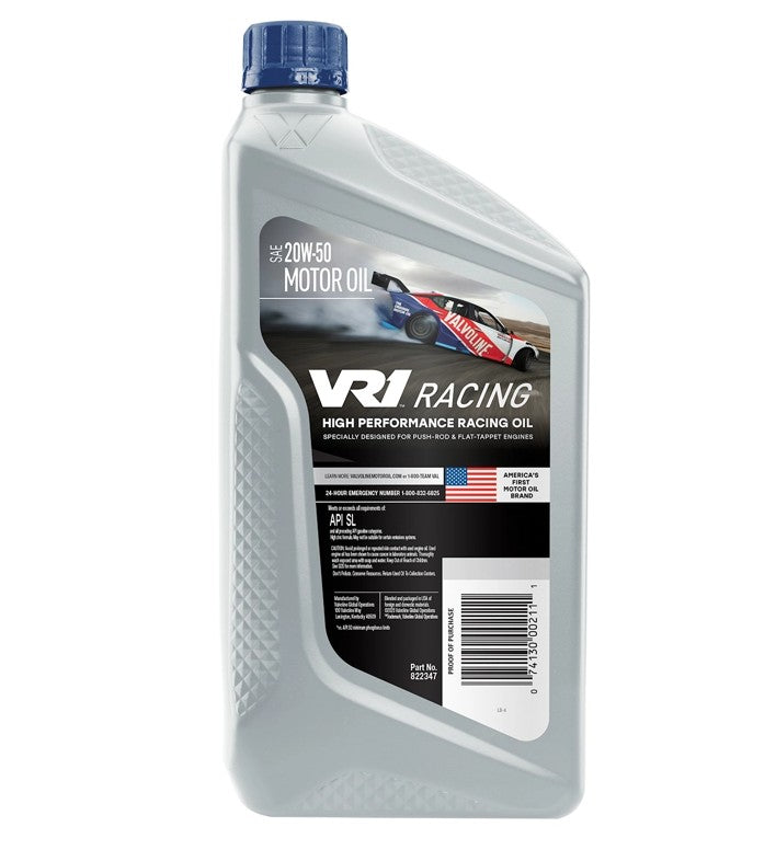Valvoline Oil, VR1 Racing Oil, SAE 20W-50, 1 qt Bottle, Case Of 6 - 822347