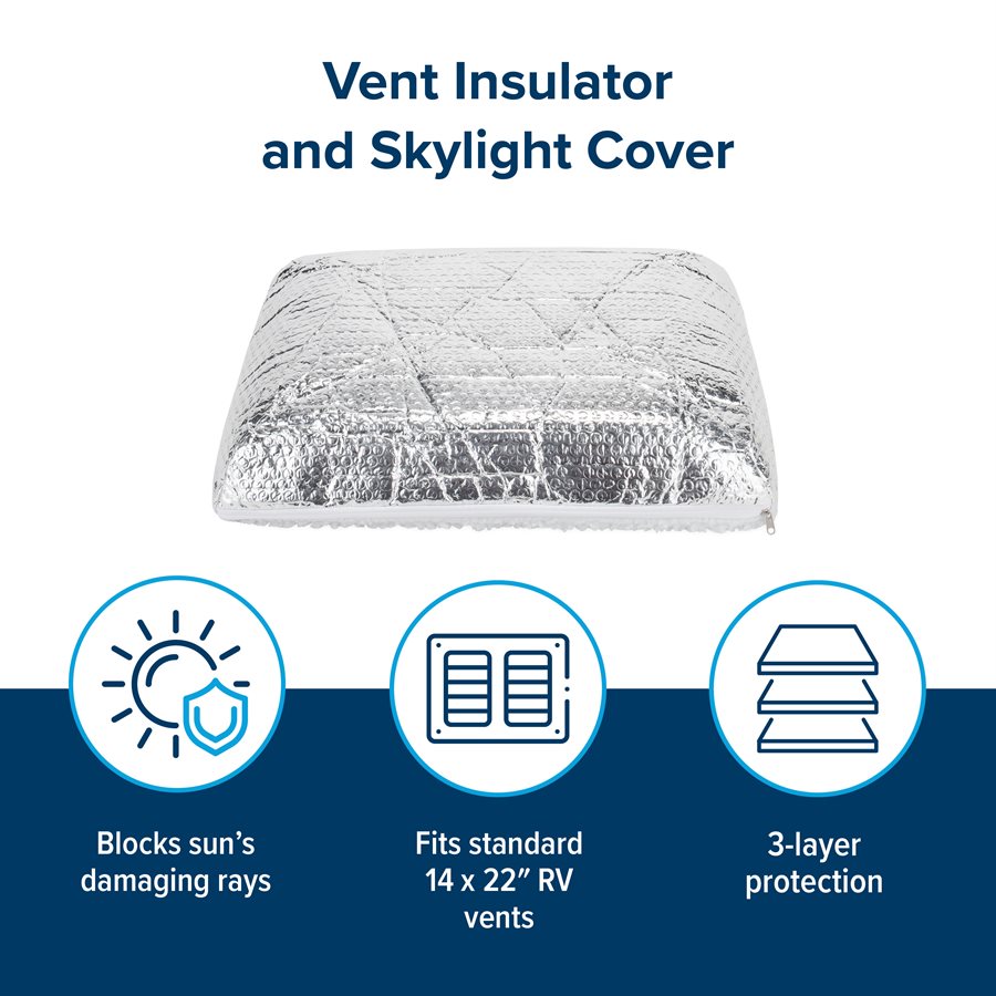 Camco Roof Vent Insulation, For 14 in x 22 in Skylight Vents, 4-1/2 in Foam With Reflective Backing, With 2 Adjustable Straps - 45197