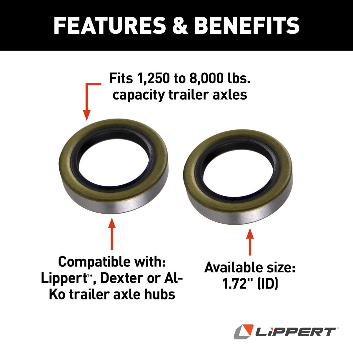 Lippert Trailer Wheel Bearing Seal, For 3500 lb Axles, 1.719 in Inner Diameter x 2.565 Outer Diameter, Package of 2, Pack of 2 - 333960