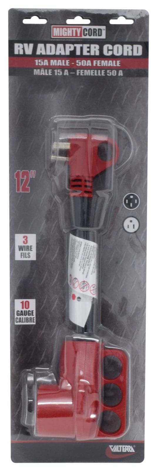 Valterra Power Cord Adapter, 15 amp Male To 50 amp Female, 15 amp, 12 in Length - A10-1550VP