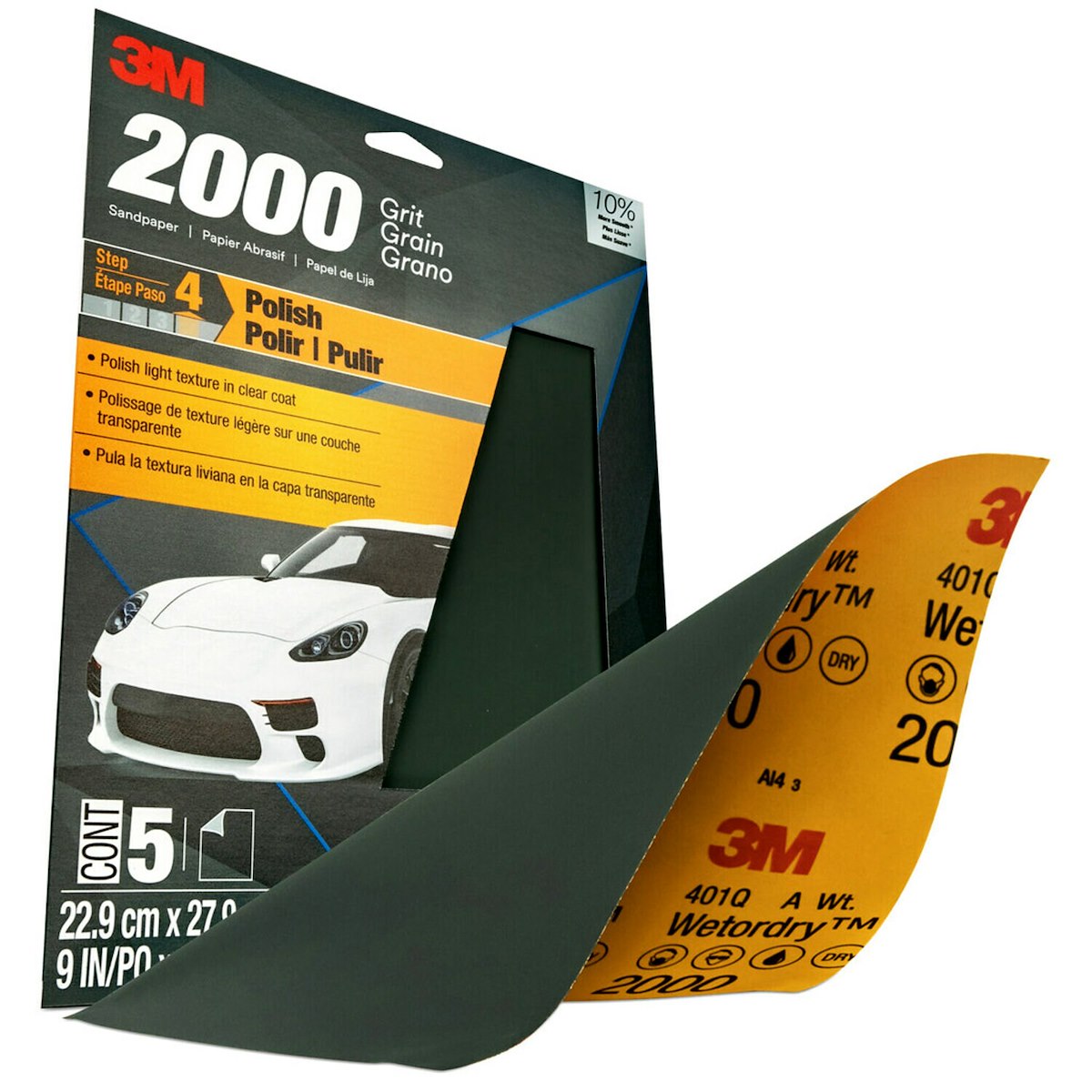 3M Sandpaper, 2000 Grit, 9 in x 11 in, Pack of 5 - 32044