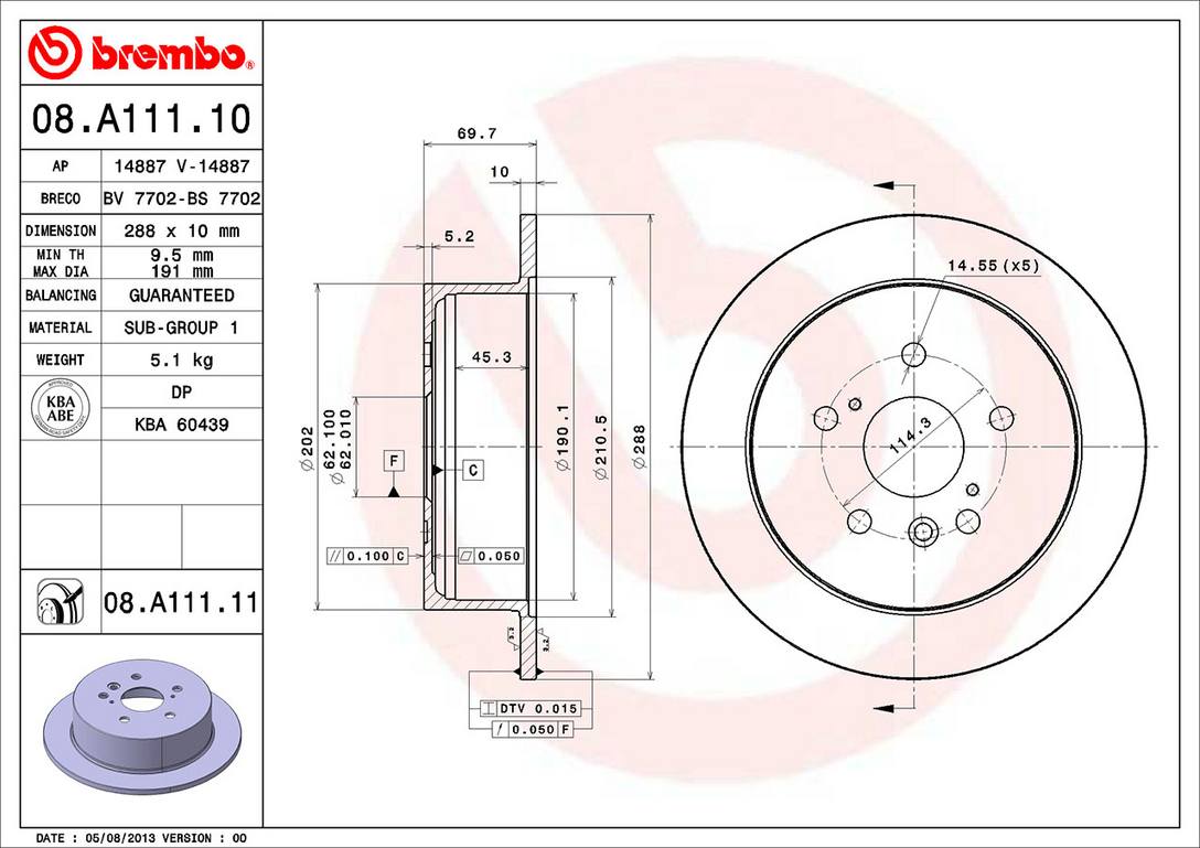 Brembo Brake Rotors 08A11111C02 product image 3