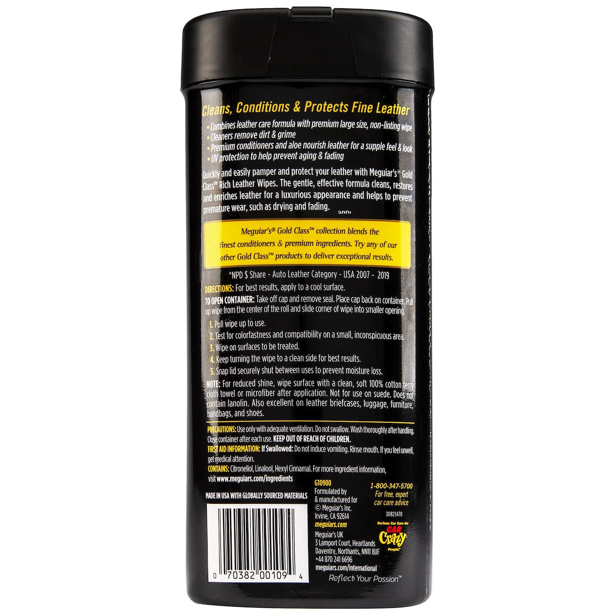 Meguiars Leather Conditioner, 25 Full Size Wipes - G10900