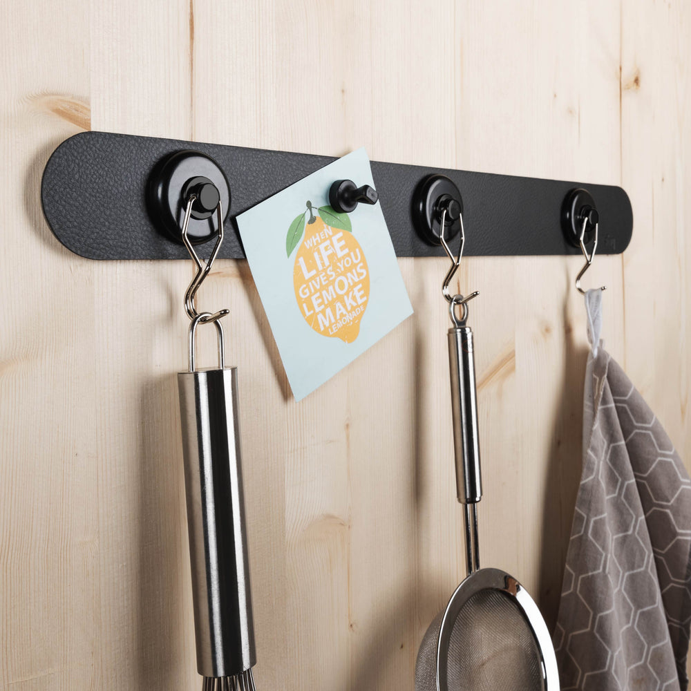 Silwy Magnetic Kitchen Utensil Holder, Leather Look/Black, 20 in Length x 2 in Width - L000-10LA-1