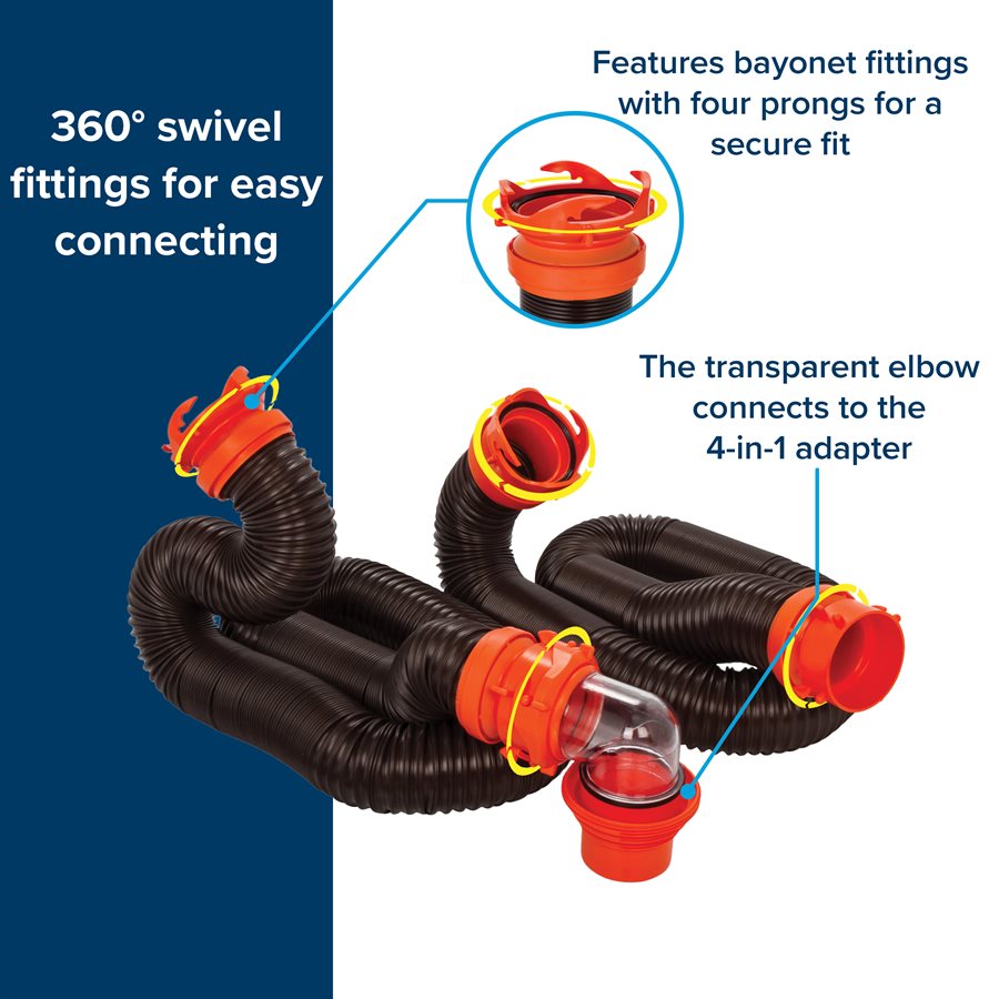 Camco Sewer Hose, 20 ft Extended Length, 3 in Diameter, 23 Mil Polyolefin Reinforced With Steel Wire - 39741