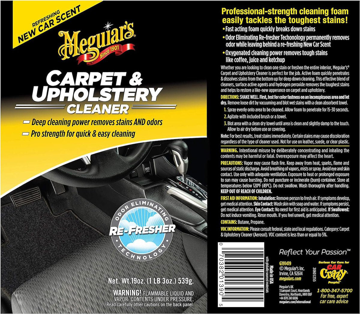Meguiars Carpet Cleaner, 19 oz Aerosol Can - G191419