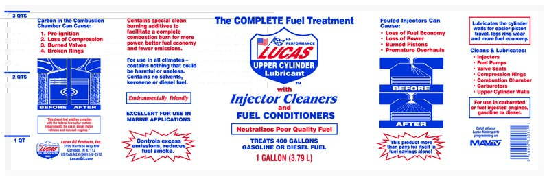 Lucas Oil Fuel Additive, Treats Up To 400 gal, 1 gal Jug - 10013