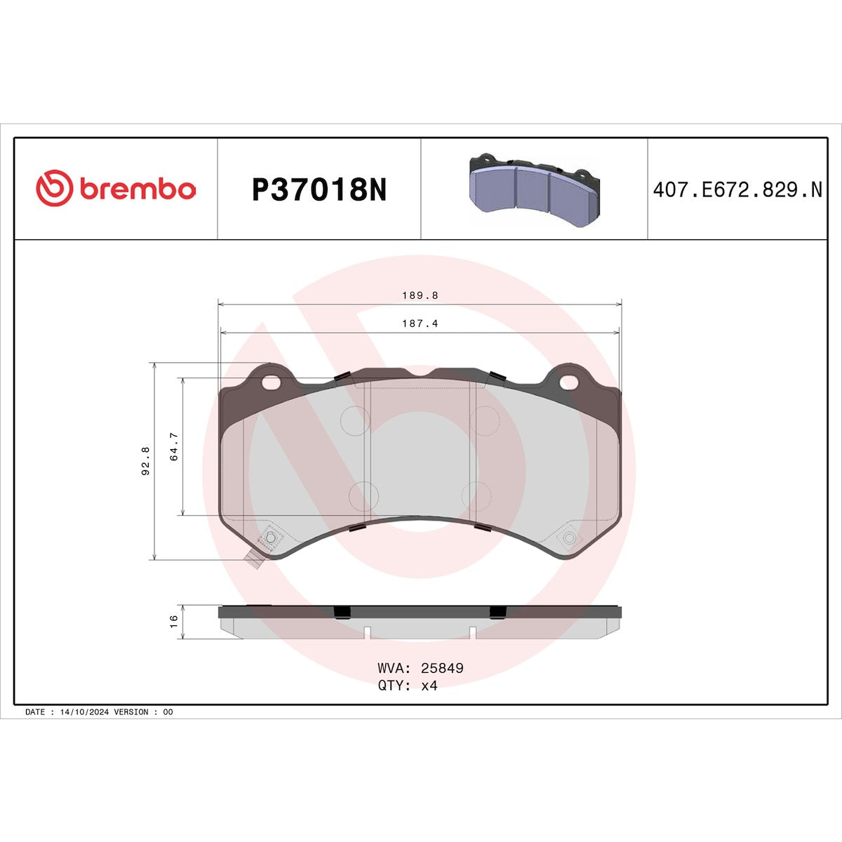 Brembo Brake Pads P37018N product image 7