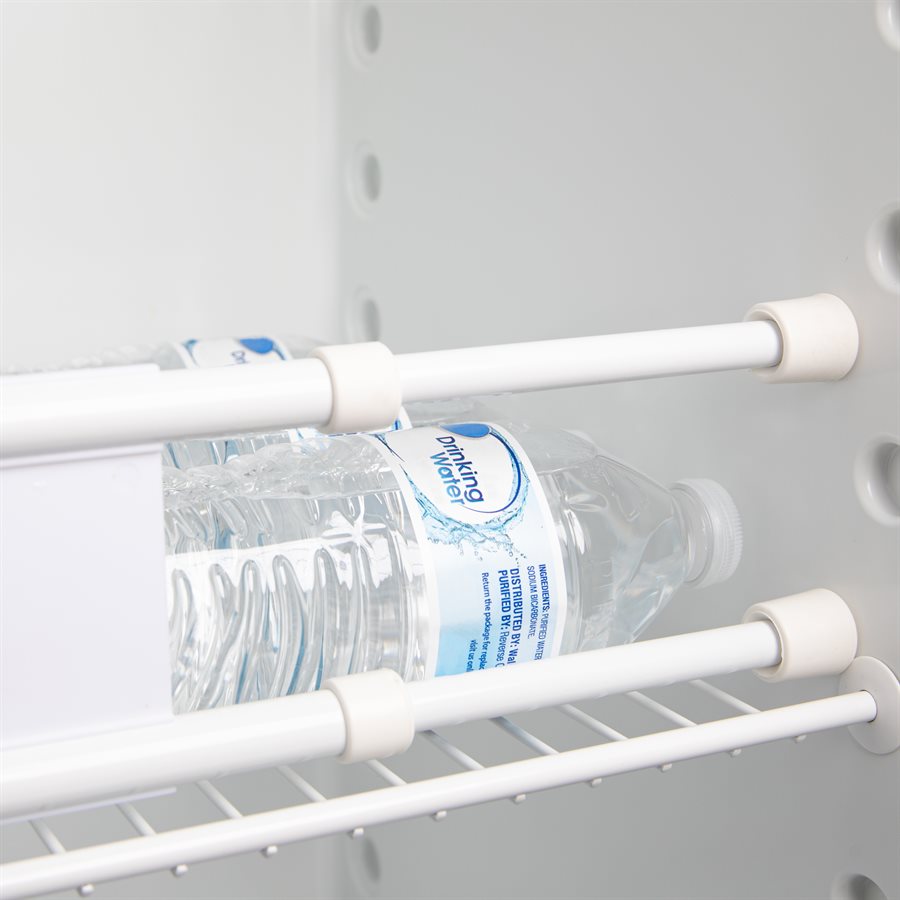 Camco Refrigerator Content Brace, Bar Extends From 16 in Length to 28 in Length, White Plastic - 44073