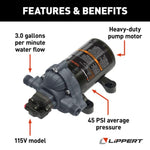 Lippert Fresh Water Pump, 3.2 gal Per Minute, 45 PSI, 115 V/6 Max amp - 689054
