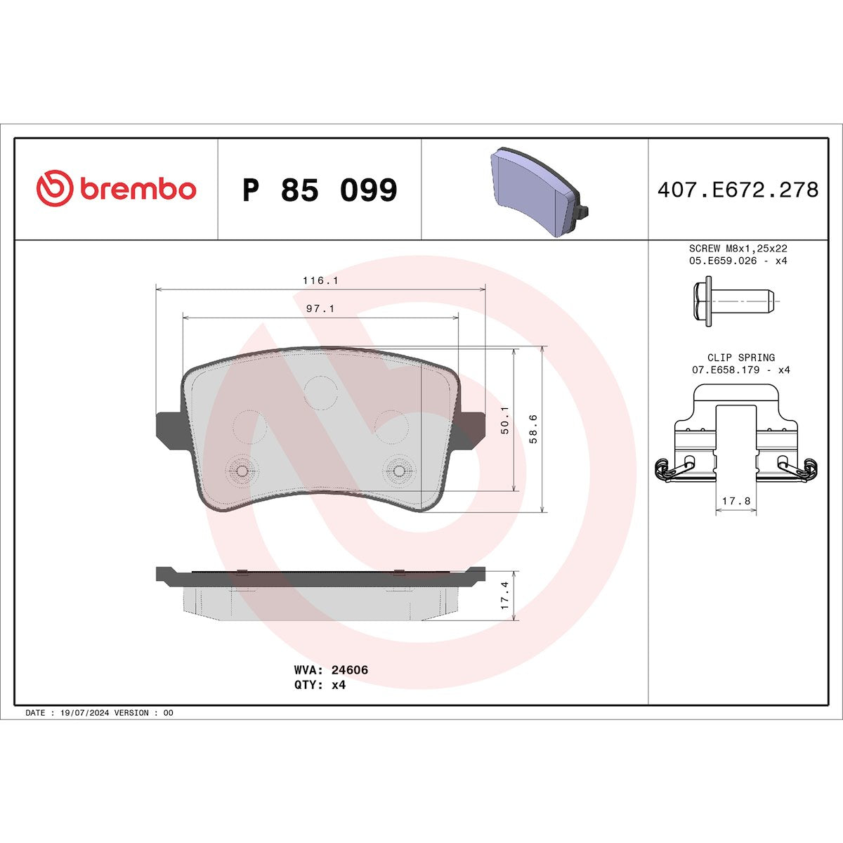 Brembo Brake Pads P85099 product image 3
