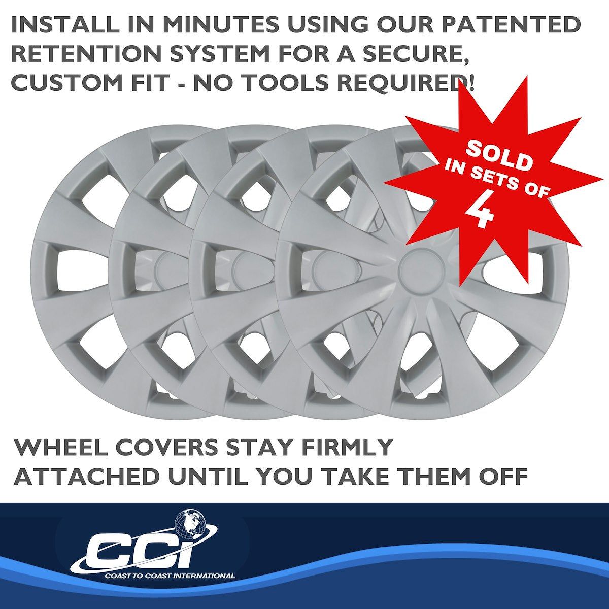 Coast2Coast Wheel Cover, 15 in, 8 Spoke, Set Of 4 - IWC45015S