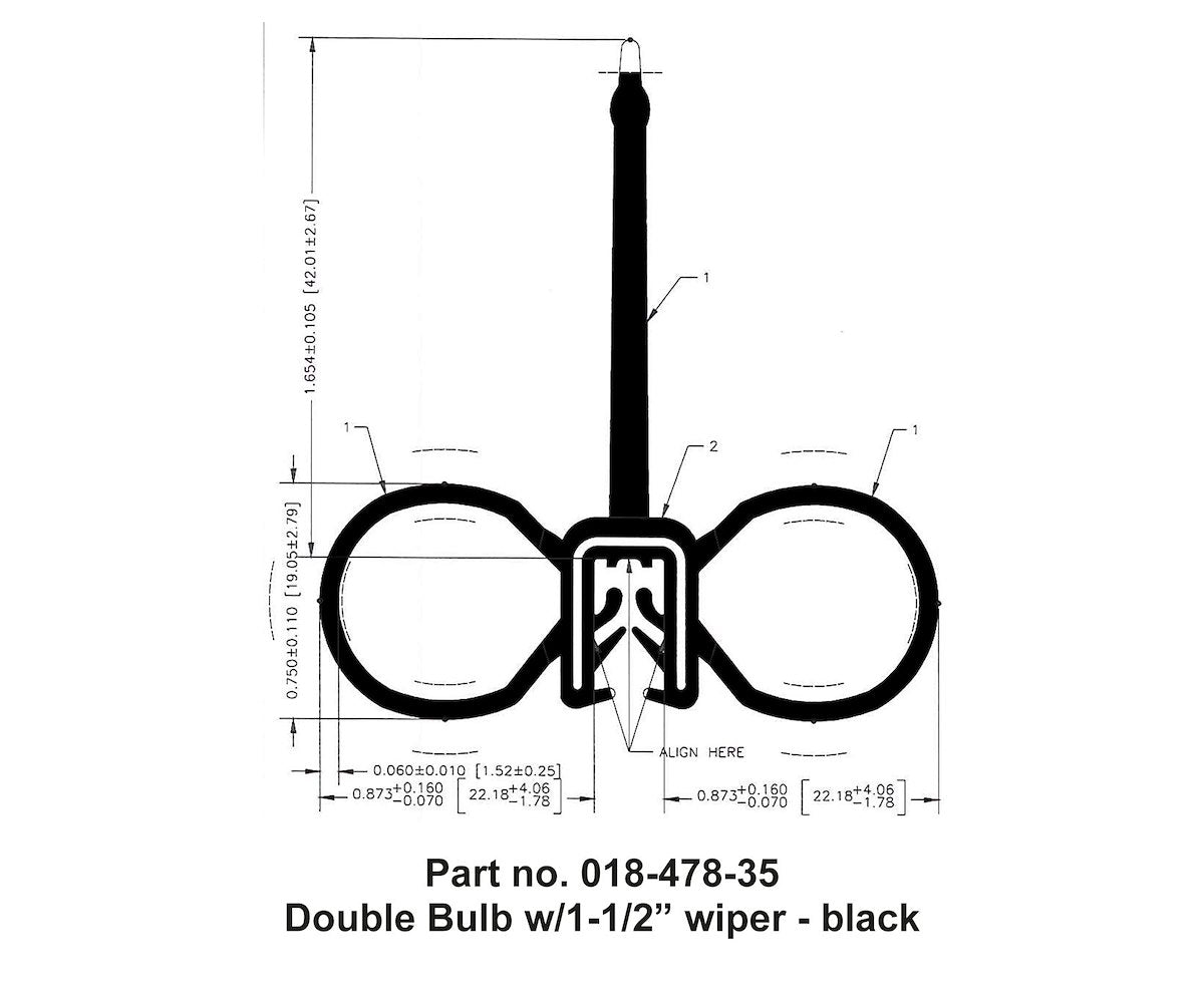 AP Products Slide Out Seal, Double Bulb Type With 1-1/2 in Wiper, 2 in Width x 2-1/4 in Height x 35 ft Length, Black - 018-478-35