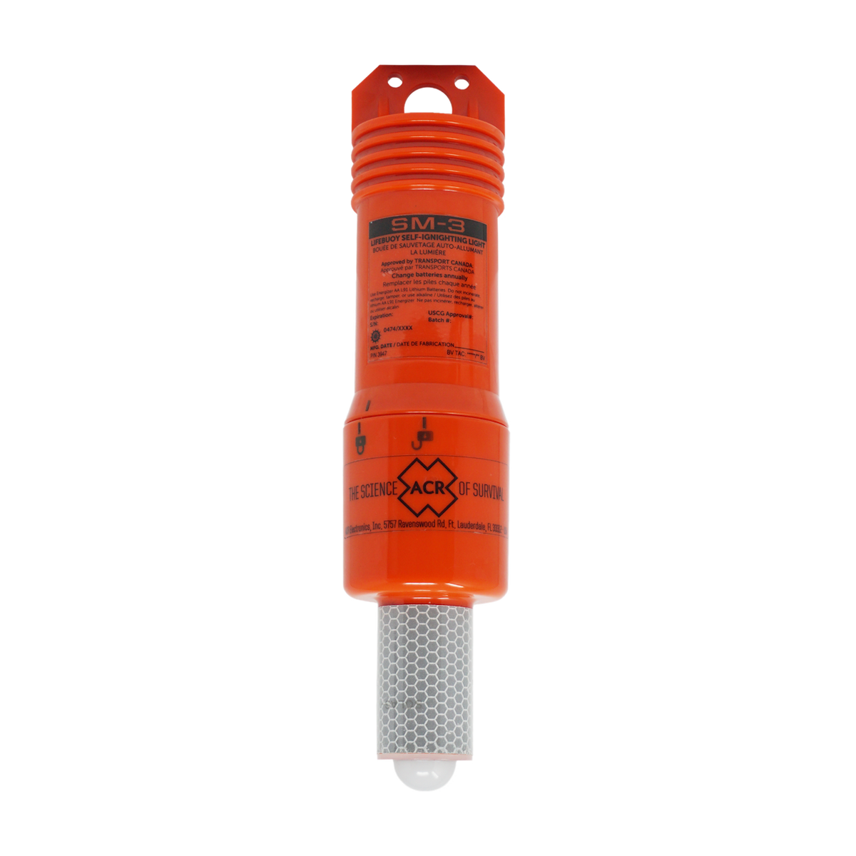 ACR Electronics Man Overboard Locator, SM-3, Life Buoy LED Flash Light, 2.2 in Diameter x 9.9 in Length - 3947