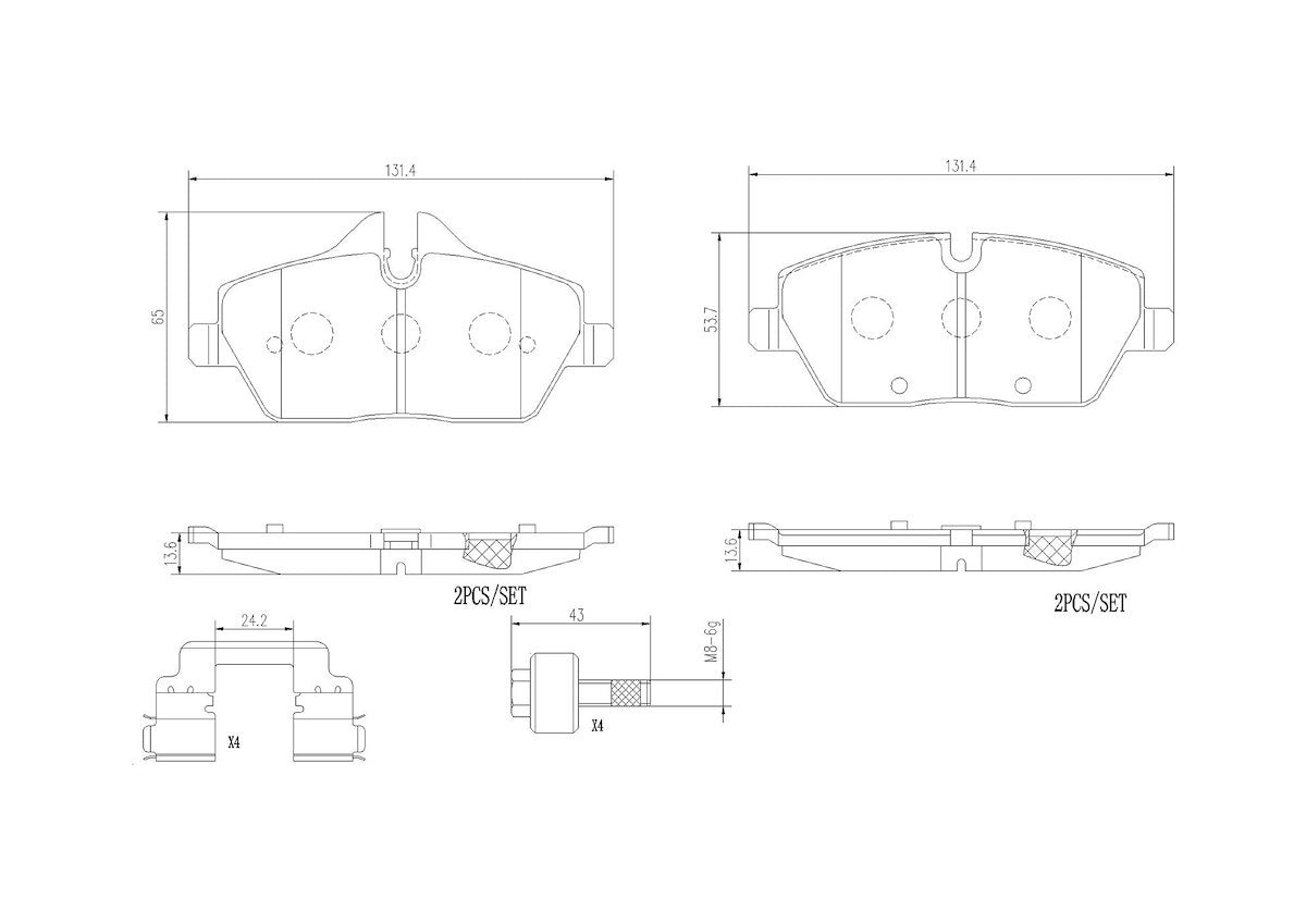 Brembo Brake Pad, FMSI Number D1308-8992, Ceramic, Set Of 4 - P06091N