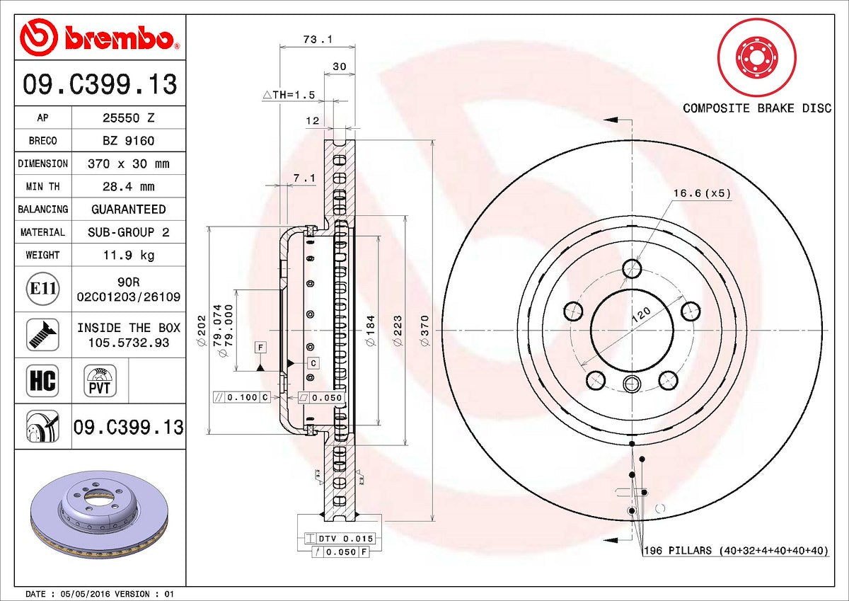 Brembo Brake Rotors 09C39913C02 product image 3