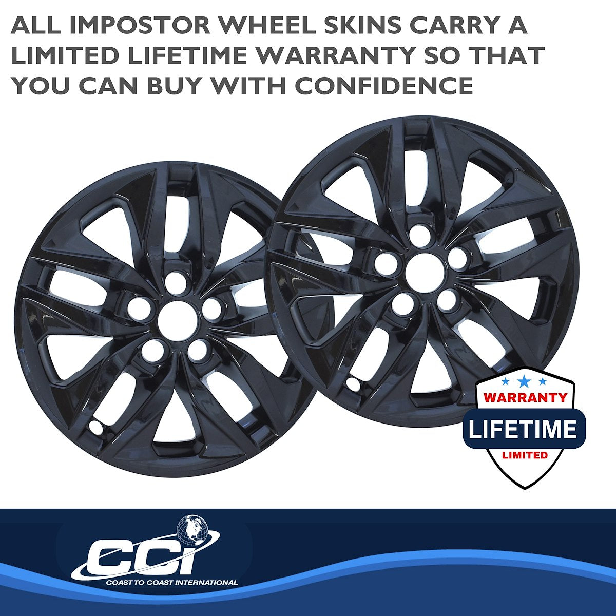 Coast2Coast Wheel Skin, 17 in, 10 Spokes, Gloss Black, Set Of 4 - IMP478BLK