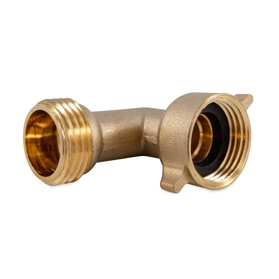 Camco Fresh Water Hose Connector, 90 degree Elbow With Gripper, Brass, Complies With CA and VT Regulations For Brass Content - 22504