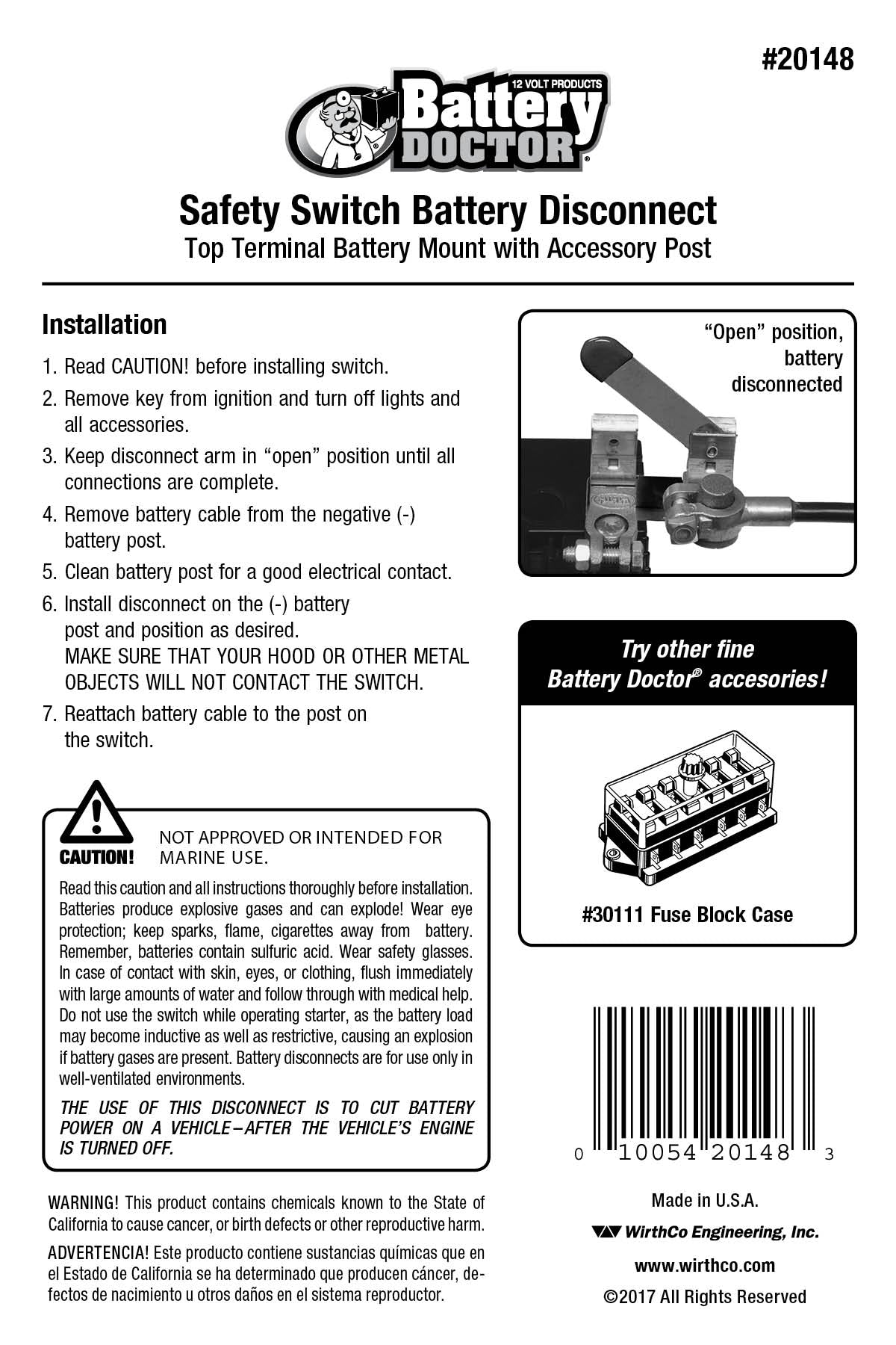 WirthCo Battery Disconnect Switch, 250 Ampere - 20148