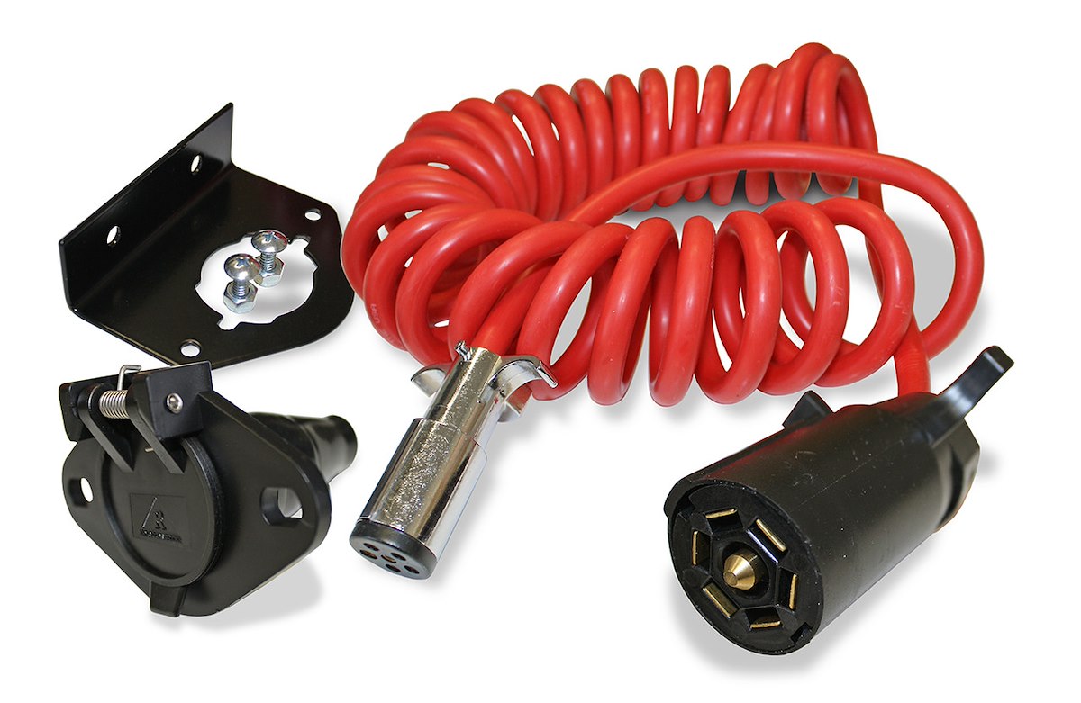 Roadmaster Trailer Wiring Connector Adapter, 6-Way Pin To 7-Way Blade, Coiled, Expands Up To 8 ft - 146-7