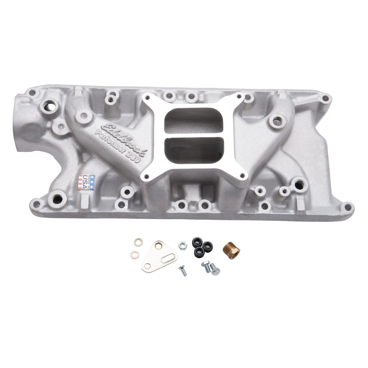 Edelbrock Intake Manifold, Idle-5500 RPM Range, 4-Barrel Square-Bore Carburetor, Aluminum - 2121