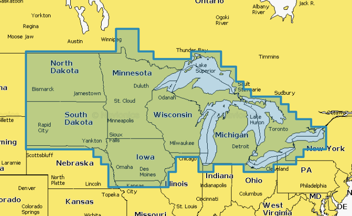 Navionics Marine Cartography, Detailed Coverage Of US North Lakes/Rivers And Coastal, Region Code: NAUS005R - 010-C1368-30
