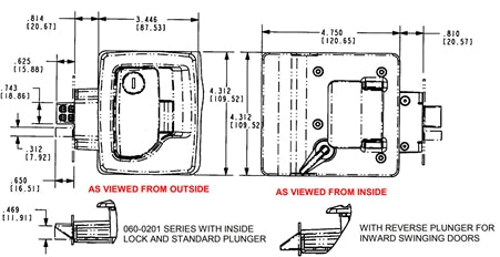 RV Designer Entry Door Handle, Black, Die Cast Zinc Alloy Housing And Steel Strike Plate - T500